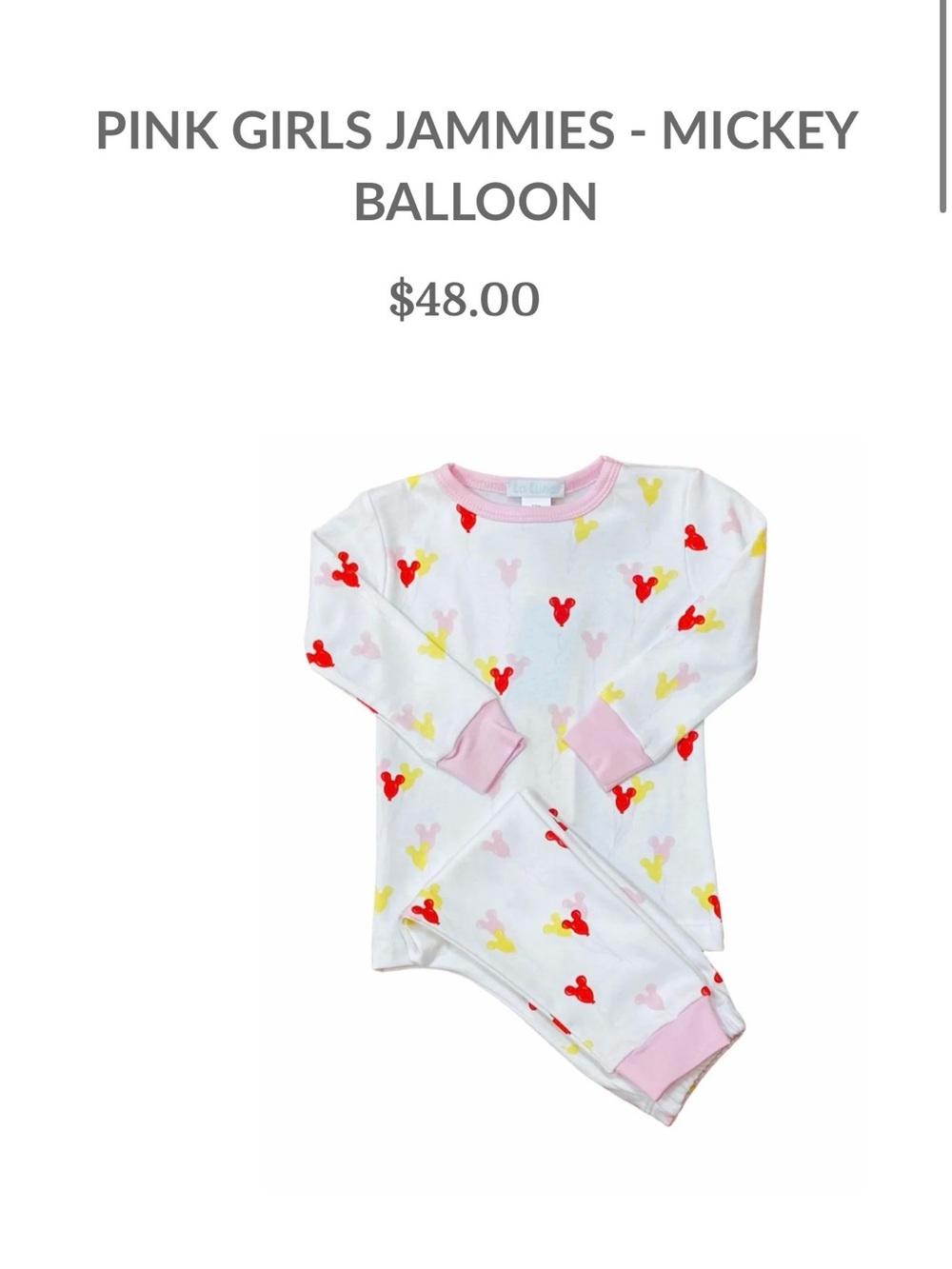 La Luna Girls Mickey Balloon Pajama Set size 7